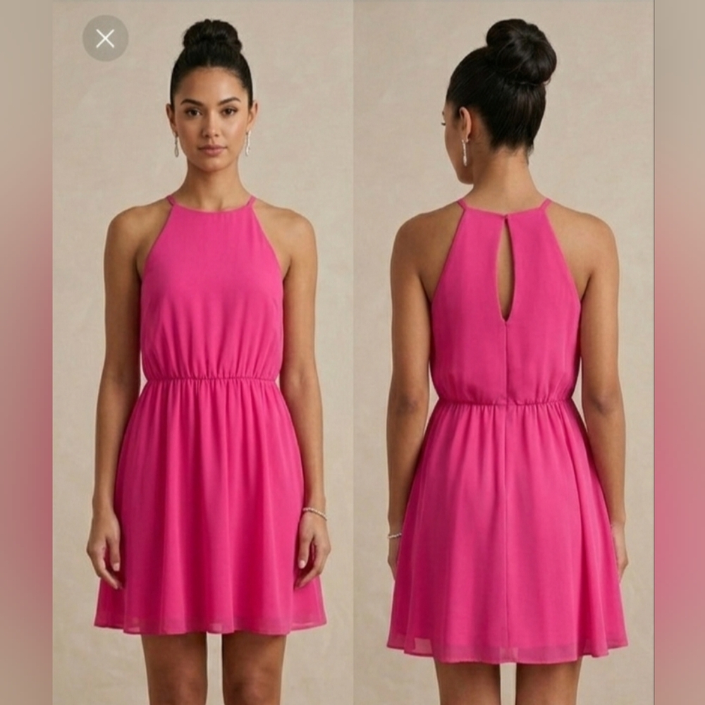 LUSH Women's Vibrant Pink Halter Dress | Size S | Very Good Pre-loved Condition